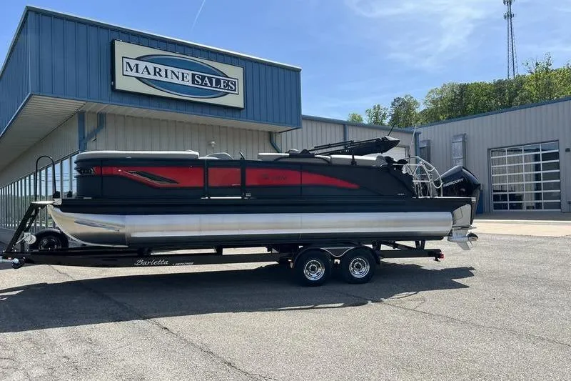 The Image of 2024 Barletta Corsa 23U pontoon boat on trailer at Marine Sales dealership. - 1