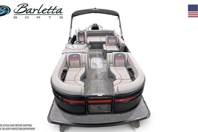 Slide: The Image of 2024 Barletta Corsa 23U pontoon boat with luxurious seating and sleek design. - 11