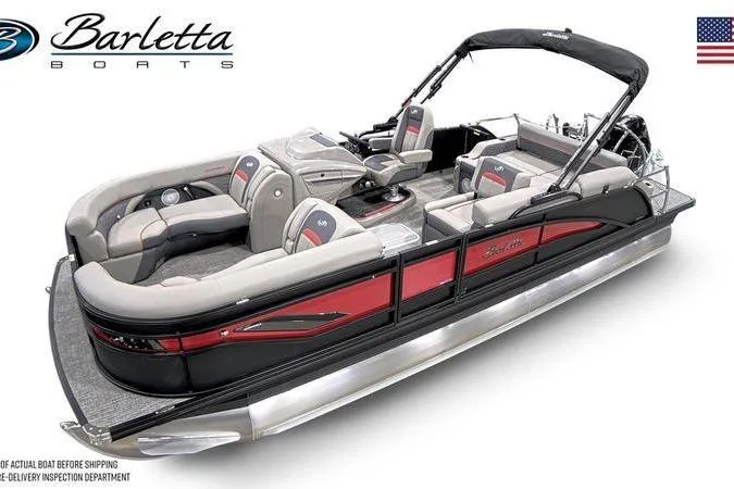 Slide: The Image of 2024 Barletta Corsa 23U pontoon boat with sleek design and luxurious seating. - 6