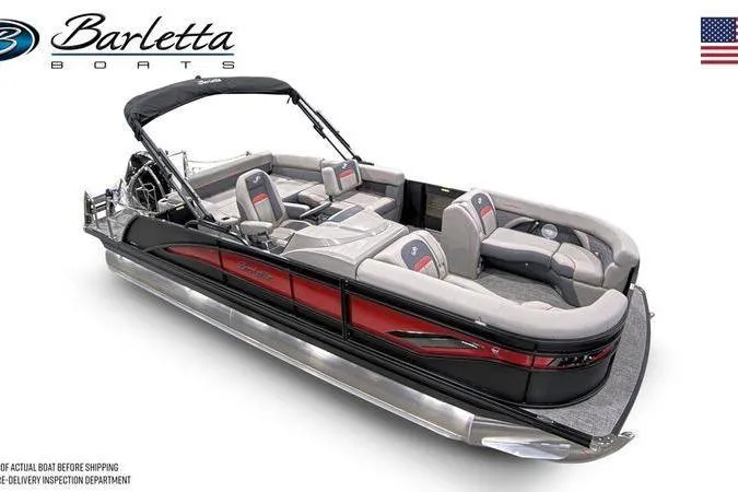 Slide: The Image of 2024 Barletta Corsa 23U pontoon boat with sleek design and luxurious seating. - 9
