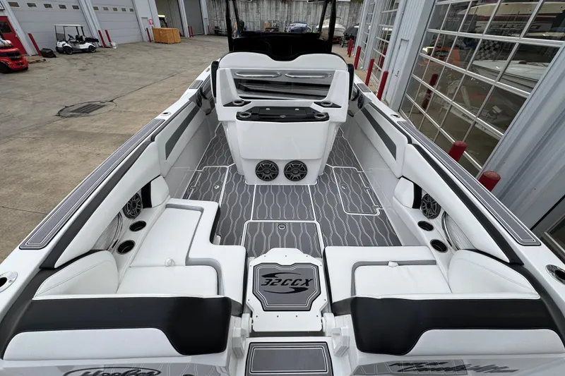 Slide: The Image of 2023 Sunsation 32CCX boat interior with sleek seating and modern design. - 16