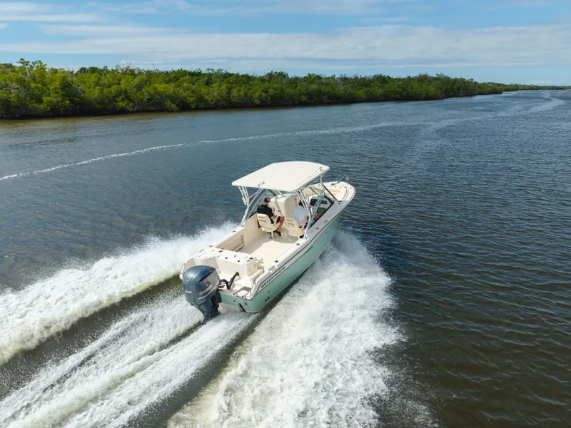 The Image of 2018 Grady-White Freedom 255 boat cruising on a scenic waterway. - 0