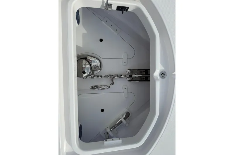 Slide: The Image of 2026 Mag Bay 43 CC boat interior with luxurious seating and sleek design on the water. - 26