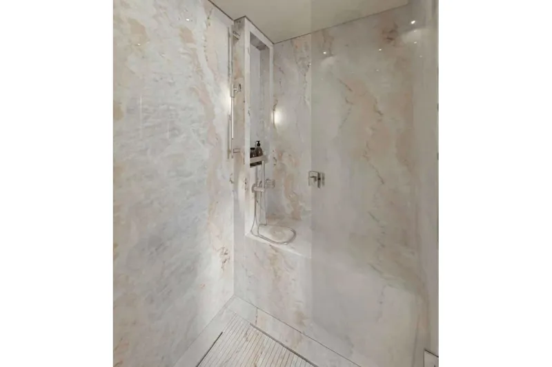 Slide: The Image of Luxurious marble shower in 2026 Sanlorenzo SX100 yacht bathroom. - 11