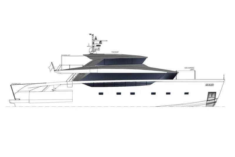Slide: The Image of Sanlorenzo SX100 2026 yacht side profile, showcasing sleek design and modern features. - 20