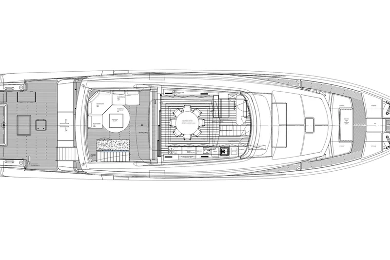 Slide: The Image of Blueprint of 2026 Sanlorenzo SX100 yacht, showcasing detailed deck layout and design elements. - 21