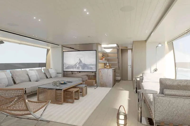 Slide: The Image of Luxurious interior of 2026 Sanlorenzo SX100 yacht with modern furnishings and elegant design. - 3