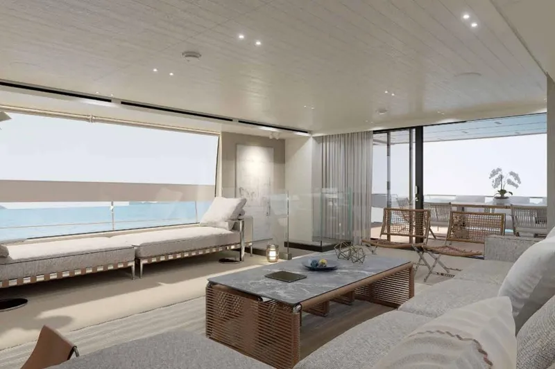 Slide: The Image of Luxurious interior of 2026 Sanlorenzo SX100 yacht with modern furnishings and ocean view. - 4