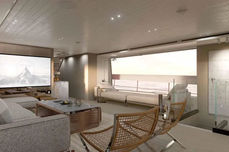 Slide: The Image of Luxurious interior of 2026 Sanlorenzo SX100 yacht with modern furnishings and ocean view. - 6