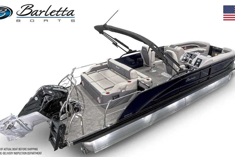 Slide: The Image of 2025 Barletta CORSA 25UC pontoon boat with luxurious seating and modern design. - 13