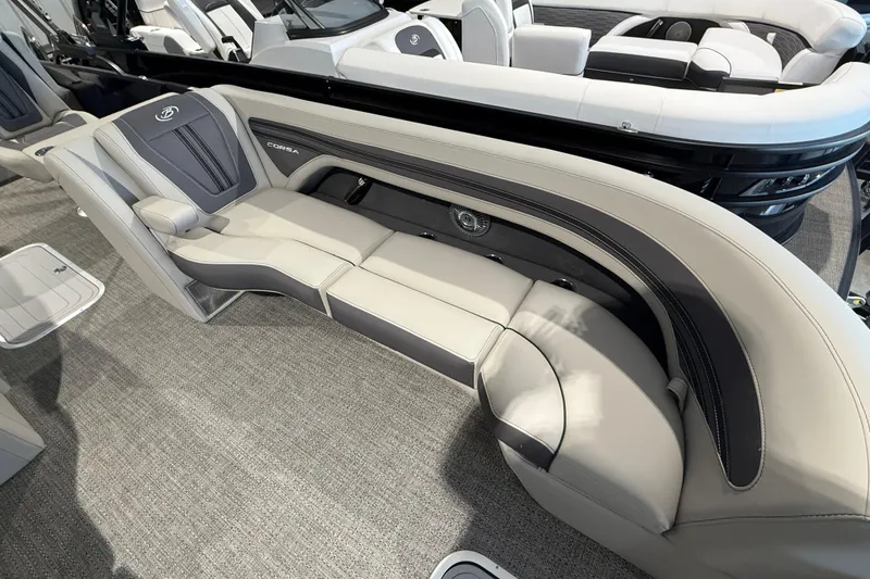 Slide: The Image of 2025 Barletta CORSA 25UC boat interior with luxurious seating and modern design. - 6