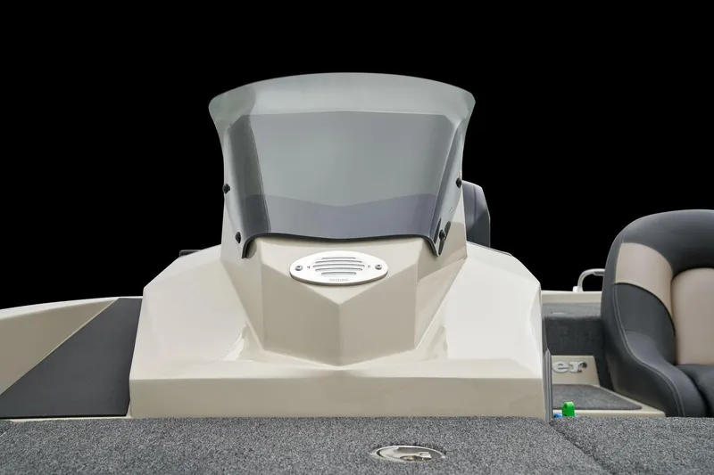 Slide: The Image of Manufacturer Provided Image: 2026 Ranger Z185 boat console with windshield and seating, featuring modern design elements. - 28