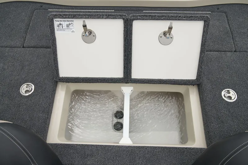 Slide: The Image of Manufacturer Provided Image: Livewell compartment in 2026 Ranger Z185 boat, featuring dual lids and aeration system. - 49