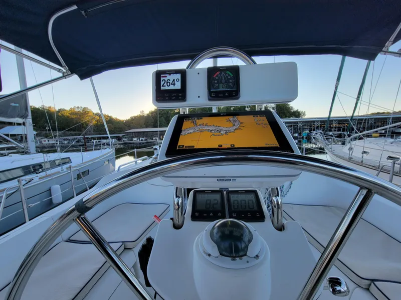 Slide: The Image of Cockpit view of 2004 Hunter 41 AC sailboat with navigation instruments. - 18
