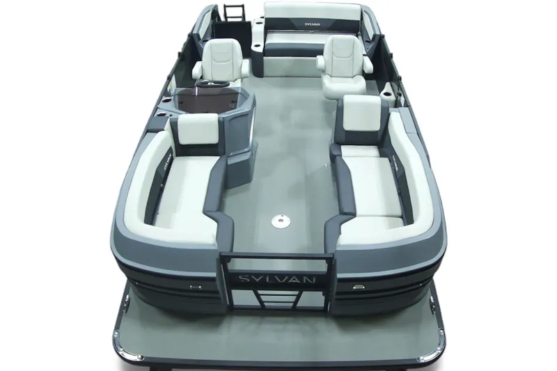 Slide: The Image of 2026 Sylvan R-22 CLZ DH pontoon boat with spacious seating and modern design. - 11