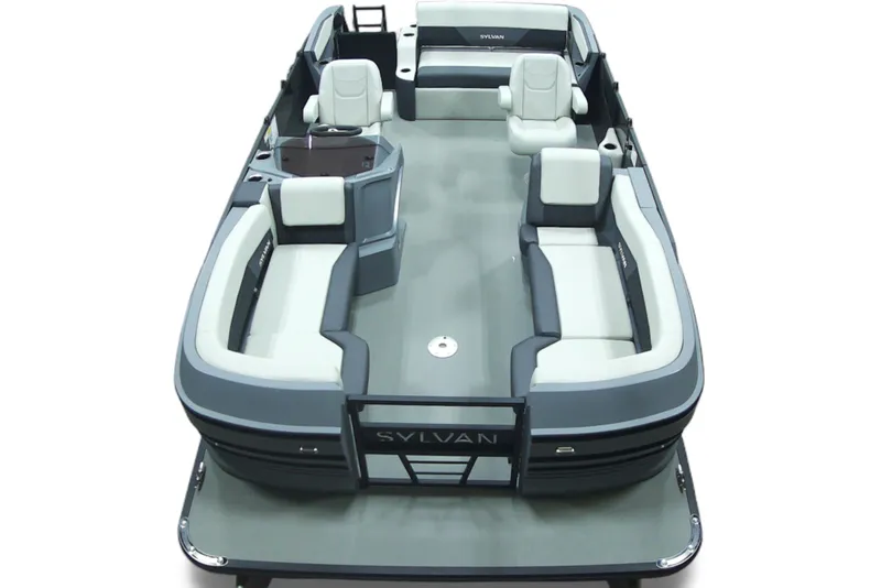 Slide: The Image of 2026 Sylvan R-22 CLZ DH pontoon boat with spacious seating and modern design. - 12