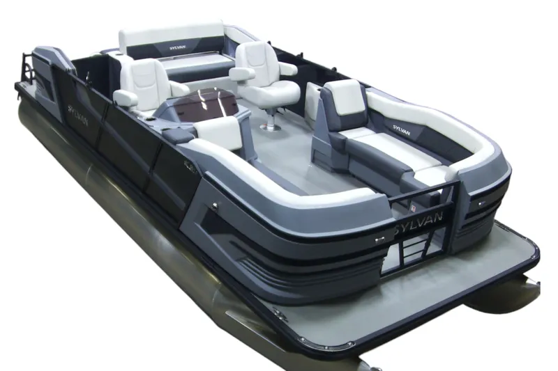 Slide: The Image of 2026 Sylvan R-22 CLZ DH pontoon boat with modern seating and sleek design. - 9