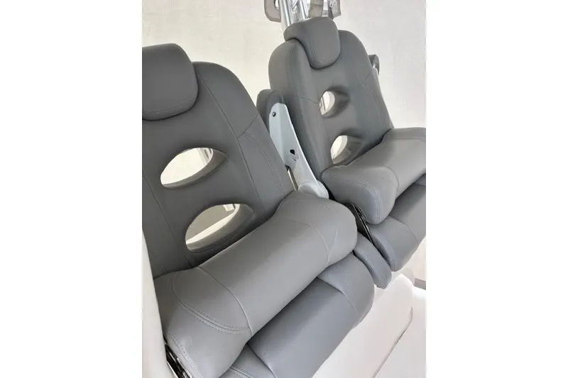 Slide: The Image of Gray leather seats in a 2020 Cape Horn 31T boat interior. - 24