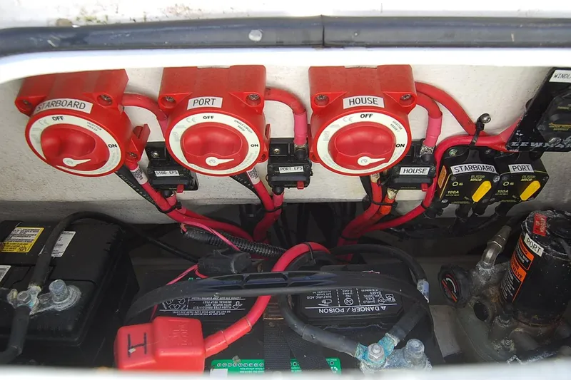 Slide: The Image of Electrical panel of a 2020 Cape Horn 31T boat with labeled switches and wiring. - 4