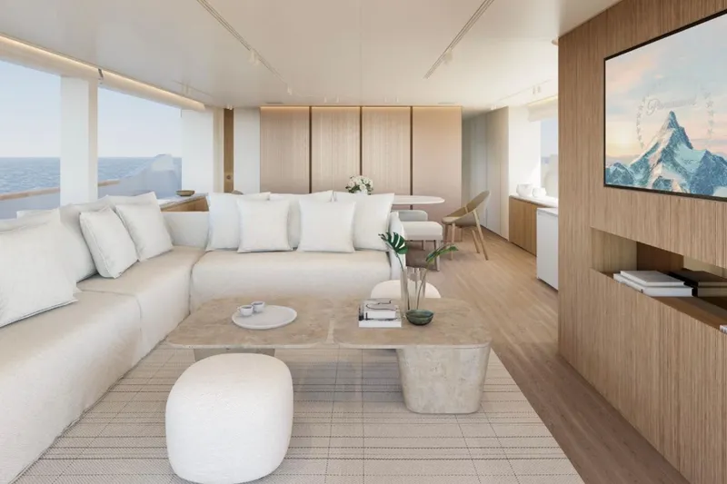 Slide: The Image of Luxurious interior of 2025 Sanlorenzo SD90 yacht with modern decor and ocean view. - 3