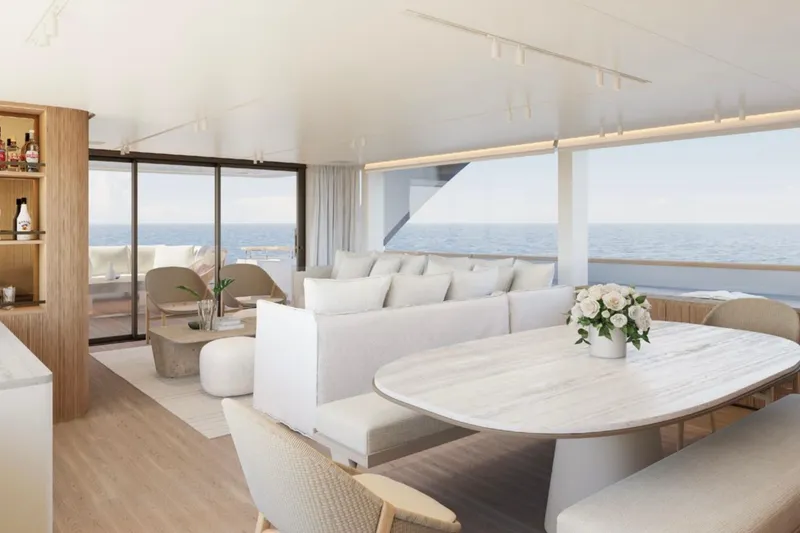 Slide: The Image of Luxurious interior of 2025 Sanlorenzo SD90 yacht with ocean view and elegant furnishings. - 4