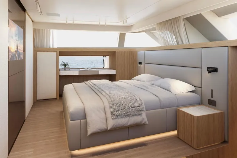 Slide: The Image of Luxurious bedroom interior of 2025 Sanlorenzo SD90 yacht with ocean view. - 8