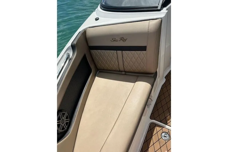 Slide: The Image of Luxurious seating on 2018 Sea Ray SLX-W 230 boat with elegant design and stitching. - 13