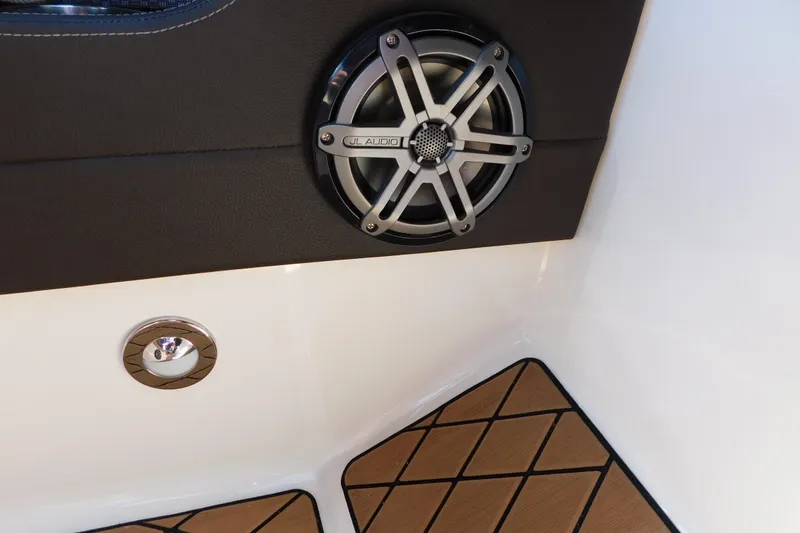 Slide: The Image of 2018 Sea Ray SLX-W 230 interior with JL Audio speaker and stylish flooring. - 45