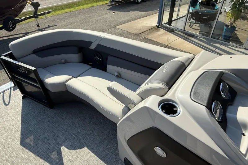 Slide: The Image of 2025 Barletta Cabrio 22UC boat interior with luxurious seating and modern design. - 22