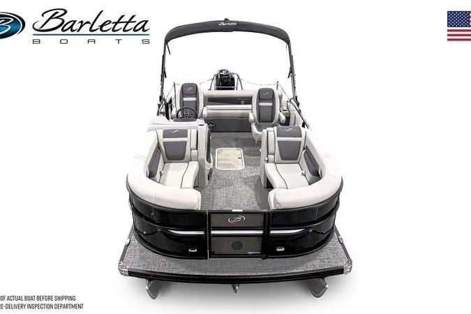 Slide: The Image of 2025 Barletta Cabrio 22UC pontoon boat, luxury seating, sleek design, front view. - 6
