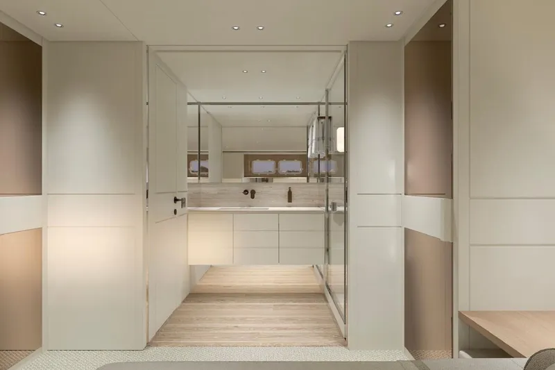 Slide: The Image of Luxurious interior of 2026 Sanlorenzo SP92 yacht, featuring modern design and elegant finishes. - 13