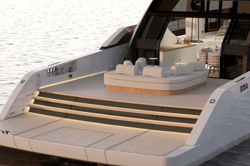 Slide: The Image of Luxurious 2026 Sanlorenzo SP92 yacht with elegant deck and modern interior design. - 2