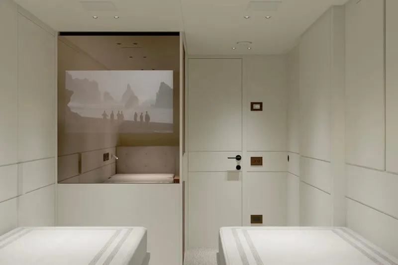 Slide: The Image of Luxurious interior of 2026 Sanlorenzo SP92 yacht with minimalist design and wall projection. - 20