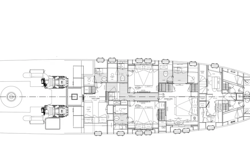 Slide: The Image of Floor plan of 2026 Sanlorenzo SP92 yacht, showcasing cabin and engine layout. - 24
