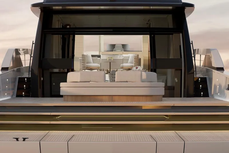 Slide: The Image of 2026 Sanlorenzo SP92 luxury yacht interior with elegant seating and modern design. - 3