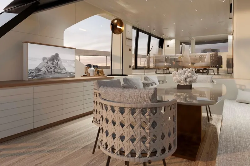 Slide: The Image of Luxurious interior of 2026 Sanlorenzo SP92 yacht with elegant seating and modern decor. - 4