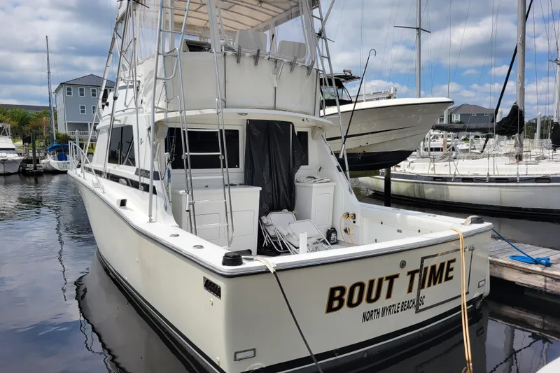 Slide: The Image of 1979 Bertram 38 Convertible yacht docked at marina, North Myrtle Beach, SC. - 6