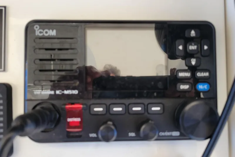 Slide: The Image of Icom IC-M510 marine radio on a 1979 Bertram 38 Convertible boat. - 67