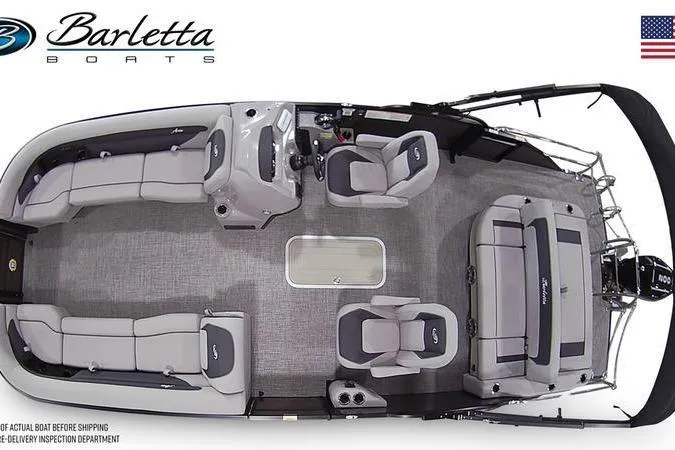 Slide: The Image of 2025 Barletta Aria 24UC pontoon boat interior layout, featuring spacious seating and modern design. - 26
