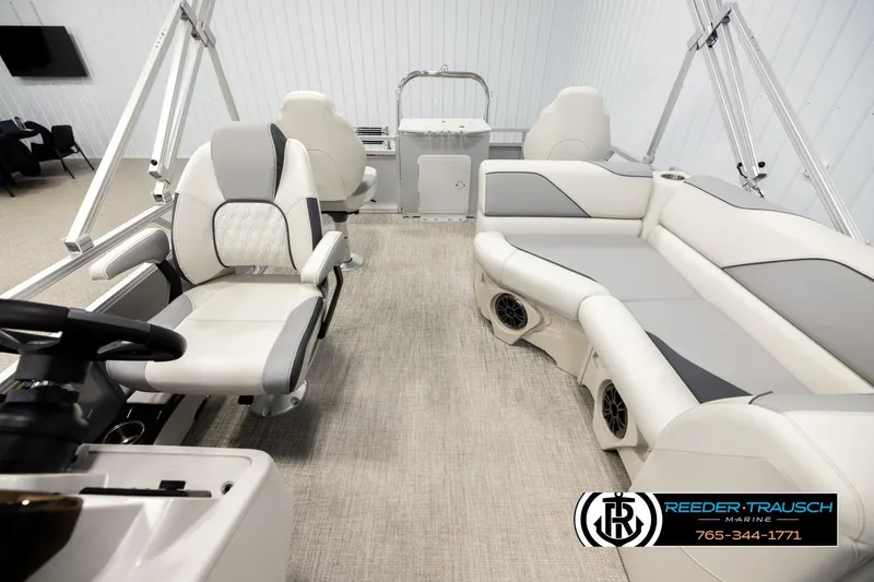 Slide: The Image of Luxurious interior of 2026 Avalon VEN RF pontoon boat with plush seating and modern design. - 14