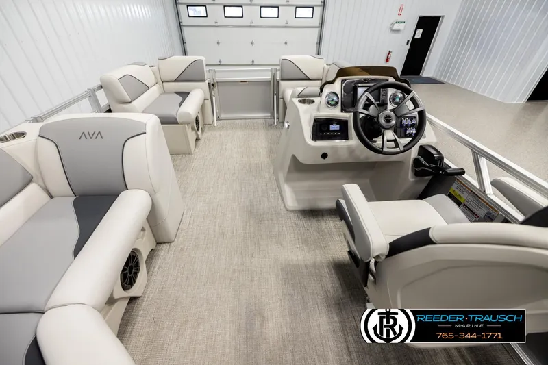 Slide: The Image of Interior of 2026 Avalon VEN RF boat with luxurious seating and modern dashboard. - 17