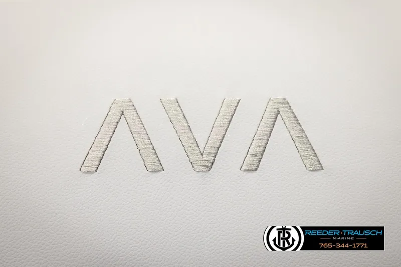 Slide: The Image of 2026 Avalon VEN RF logo on white leather with Reeder-Trausch Marine branding. - 39