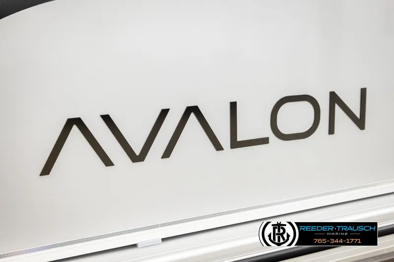 Slide: The Image of 2026 Avalon VEN RF logo on a sleek white surface, Reeder-Trausch Marine branding visible. - 48
