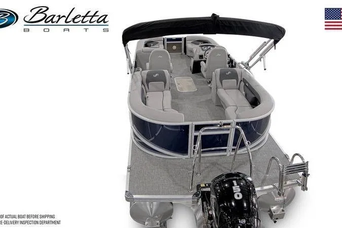 Slide: The Image of 2025 Barletta ARIA 22QC pontoon boat with spacious seating and sleek design. - 3