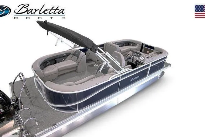 Slide: The Image of 2025 Barletta ARIA 22QC pontoon boat with sleek design and spacious seating. - 4