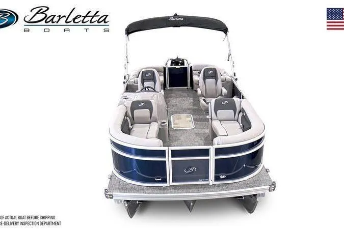 Slide: The Image of 2025 Barletta ARIA 22QC pontoon boat, spacious seating, elegant design, front view. - 6