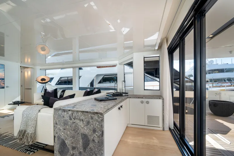 Slide: The Image of Luxurious interior of 2022 Sanlorenzo SL96A yacht with modern design and elegant furnishings. - 9