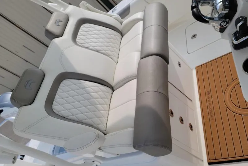 Slide: The Image of 2021 World Cat 325 CC boat bow with anchor chain and winch system. - 9