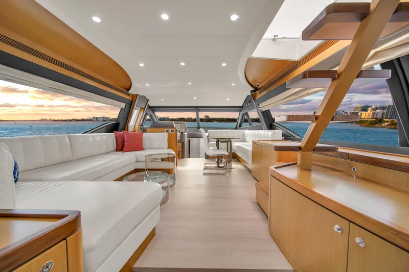 Slide: The Image of Luxurious interior of 2011 Ferretti Yachts 660 with elegant seating and ocean view. - 12