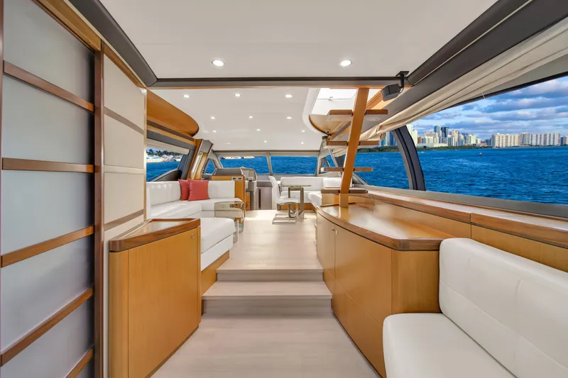 Slide: The Image of Luxurious interior of 2011 Ferretti Yachts 660 with ocean view and modern furnishings. - 22